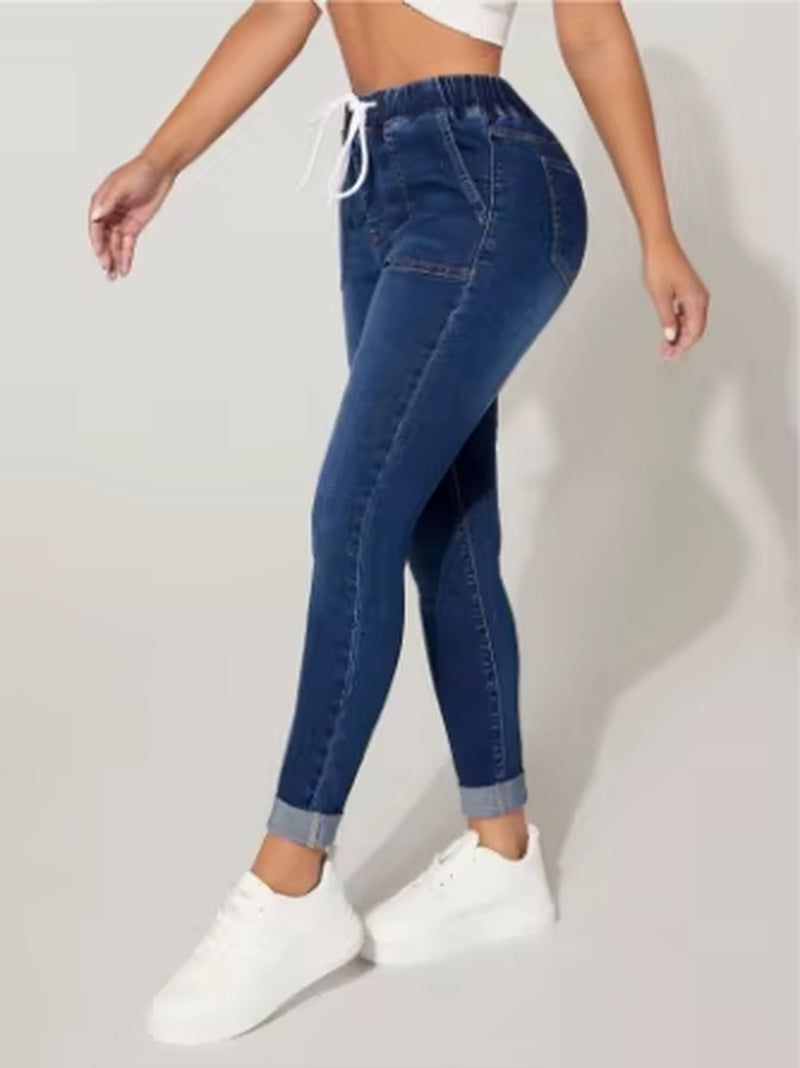 Y2K Jeans Women'S Denim Pants Drawstring Elastic Waist Tight Jeans Vintage Sexy Low Waist Fashion Casual Commuting Denim Pants