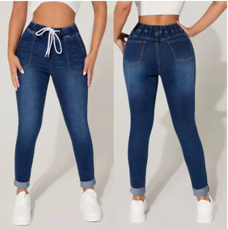 Y2K Jeans Women'S Denim Pants Drawstring Elastic Waist Tight Jeans Vintage Sexy Low Waist Fashion Casual Commuting Denim Pants